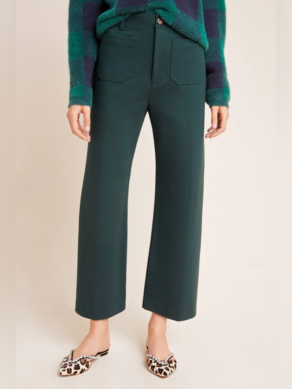 Anthropologie Courtney Cropped Wide-Leg Trousers Green Size 4